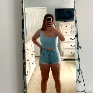 Amazon: Blue one shoulder top, Size M